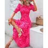 imageBTFBM Women Casual Summer Dresses 2026 Spring Crew Neck Ruffle Short Sleeve Smocked Floral Boho Flowy Maxi Dress ClothesPrint Rose Red