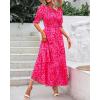 imageBTFBM Women Casual Summer Dresses 2026 Spring Crew Neck Ruffle Short Sleeve Smocked Floral Boho Flowy Maxi Dress ClothesPrint Rose Red