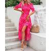 imageBTFBM Women Casual Summer Dresses 2026 Spring Crew Neck Ruffle Short Sleeve Smocked Floral Boho Flowy Maxi Dress ClothesPrint Rose Red