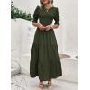 imageBTFBM Women Casual Summer Dresses 2026 Spring Crew Neck Ruffle Short Sleeve Smocked Floral Boho Flowy Maxi Dress ClothesSolid Army Green