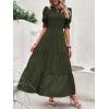 imageBTFBM Women Casual Summer Dresses 2026 Spring Crew Neck Ruffle Short Sleeve Smocked Floral Boho Flowy Maxi Dress ClothesSolid Army Green