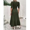 imageBTFBM Women Casual Summer Dresses 2026 Spring Crew Neck Ruffle Short Sleeve Smocked Floral Boho Flowy Maxi Dress ClothesSolid Army Green