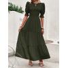 imageBTFBM Women Casual Summer Dresses 2026 Spring Crew Neck Ruffle Short Sleeve Smocked Floral Boho Flowy Maxi Dress ClothesSolid Army Green