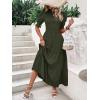 imageBTFBM Women Casual Summer Dresses 2026 Spring Crew Neck Ruffle Short Sleeve Smocked Floral Boho Flowy Maxi Dress ClothesSolid Army Green