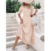 imageBTFBM Women Casual Summer Dresses 2026 Spring Crew Neck Ruffle Short Sleeve Smocked Floral Boho Flowy Maxi Dress ClothesSolid Beige