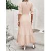 imageBTFBM Women Casual Summer Dresses 2026 Spring Crew Neck Ruffle Short Sleeve Smocked Floral Boho Flowy Maxi Dress ClothesSolid Beige
