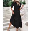 imageBTFBM Women Casual Summer Dresses 2026 Spring Crew Neck Ruffle Short Sleeve Smocked Floral Boho Flowy Maxi Dress ClothesSolid Black