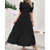 imageBTFBM Women Casual Summer Dresses 2026 Spring Crew Neck Ruffle Short Sleeve Smocked Floral Boho Flowy Maxi Dress ClothesSolid Black
