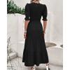 imageBTFBM Women Casual Summer Dresses 2026 Spring Crew Neck Ruffle Short Sleeve Smocked Floral Boho Flowy Maxi Dress ClothesSolid Black
