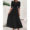 imageBTFBM Women Casual Summer Dresses 2026 Spring Crew Neck Ruffle Short Sleeve Smocked Floral Boho Flowy Maxi Dress ClothesSolid Black