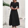 imageBTFBM Women Casual Summer Dresses 2026 Spring Crew Neck Ruffle Short Sleeve Smocked Floral Boho Flowy Maxi Dress ClothesSolid Black