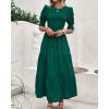 imageBTFBM Women Casual Summer Dresses 2026 Spring Crew Neck Ruffle Short Sleeve Smocked Floral Boho Flowy Maxi Dress ClothesSolid Dark Green