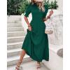 imageBTFBM Women Casual Summer Dresses 2026 Spring Crew Neck Ruffle Short Sleeve Smocked Floral Boho Flowy Maxi Dress ClothesSolid Dark Green