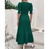 imageBTFBM Women Casual Summer Dresses 2026 Spring Crew Neck Ruffle Short Sleeve Smocked Floral Boho Flowy Maxi Dress ClothesSolid Dark Green