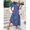 imageBTFBM Women Casual Summer Dresses 2026 Spring Crew Neck Ruffle Short Sleeve Smocked Floral Boho Flowy Maxi Dress ClothesSolid Grey Blue