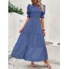 imageBTFBM Women Casual Summer Dresses 2026 Spring Crew Neck Ruffle Short Sleeve Smocked Floral Boho Flowy Maxi Dress ClothesSolid Grey Blue