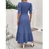 imageBTFBM Women Casual Summer Dresses 2026 Spring Crew Neck Ruffle Short Sleeve Smocked Floral Boho Flowy Maxi Dress ClothesSolid Grey Blue