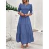 imageBTFBM Women Casual Summer Dresses 2026 Spring Crew Neck Ruffle Short Sleeve Smocked Floral Boho Flowy Maxi Dress ClothesSolid Grey Blue