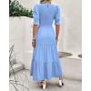 imageBTFBM Women Casual Summer Dresses 2026 Spring Crew Neck Ruffle Short Sleeve Smocked Floral Boho Flowy Maxi Dress ClothesSolid Light Blue