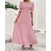 imageBTFBM Women Casual Summer Dresses 2026 Spring Crew Neck Ruffle Short Sleeve Smocked Floral Boho Flowy Maxi Dress ClothesSolid Light Pink