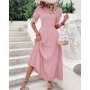 imageBTFBM Women Casual Summer Dresses 2026 Spring Crew Neck Ruffle Short Sleeve Smocked Floral Boho Flowy Maxi Dress ClothesSolid Light Pink