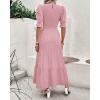 imageBTFBM Women Casual Summer Dresses 2026 Spring Crew Neck Ruffle Short Sleeve Smocked Floral Boho Flowy Maxi Dress ClothesSolid Light Pink