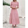 imageBTFBM Women Casual Summer Dresses 2026 Spring Crew Neck Ruffle Short Sleeve Smocked Floral Boho Flowy Maxi Dress ClothesSolid Light Pink