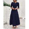 imageBTFBM Women Casual Summer Dresses 2026 Spring Crew Neck Ruffle Short Sleeve Smocked Floral Boho Flowy Maxi Dress ClothesSolid Navy