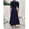 imageBTFBM Women Casual Summer Dresses 2026 Spring Crew Neck Ruffle Short Sleeve Smocked Floral Boho Flowy Maxi Dress ClothesSolid Navy