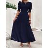 imageBTFBM Women Casual Summer Dresses 2026 Spring Crew Neck Ruffle Short Sleeve Smocked Floral Boho Flowy Maxi Dress ClothesSolid Navy