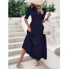 imageBTFBM Women Casual Summer Dresses 2026 Spring Crew Neck Ruffle Short Sleeve Smocked Floral Boho Flowy Maxi Dress ClothesSolid Navy