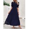 imageBTFBM Women Casual Summer Dresses 2026 Spring Crew Neck Ruffle Short Sleeve Smocked Floral Boho Flowy Maxi Dress ClothesSolid Navy