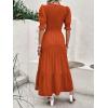 imageBTFBM Women Casual Summer Dresses 2026 Spring Crew Neck Ruffle Short Sleeve Smocked Floral Boho Flowy Maxi Dress ClothesSolid Orange
