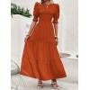 imageBTFBM Women Casual Summer Dresses 2026 Spring Crew Neck Ruffle Short Sleeve Smocked Floral Boho Flowy Maxi Dress ClothesSolid Orange