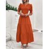 imageBTFBM Women Casual Summer Dresses 2026 Spring Crew Neck Ruffle Short Sleeve Smocked Floral Boho Flowy Maxi Dress ClothesSolid Orange