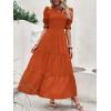imageBTFBM Women Casual Summer Dresses 2026 Spring Crew Neck Ruffle Short Sleeve Smocked Floral Boho Flowy Maxi Dress ClothesSolid Orange