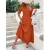 imageBTFBM Women Casual Summer Dresses 2026 Spring Crew Neck Ruffle Short Sleeve Smocked Floral Boho Flowy Maxi Dress ClothesSolid Orange