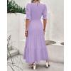 imageBTFBM Women Casual Summer Dresses 2026 Spring Crew Neck Ruffle Short Sleeve Smocked Floral Boho Flowy Maxi Dress ClothesSolid Purple