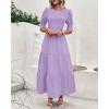 imageBTFBM Women Casual Summer Dresses 2026 Spring Crew Neck Ruffle Short Sleeve Smocked Floral Boho Flowy Maxi Dress ClothesSolid Purple