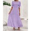 imageBTFBM Women Casual Summer Dresses 2026 Spring Crew Neck Ruffle Short Sleeve Smocked Floral Boho Flowy Maxi Dress ClothesSolid Purple