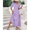 imageBTFBM Women Casual Summer Dresses 2026 Spring Crew Neck Ruffle Short Sleeve Smocked Floral Boho Flowy Maxi Dress ClothesSolid Purple