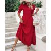 imageBTFBM Women Casual Summer Dresses 2026 Spring Crew Neck Ruffle Short Sleeve Smocked Floral Boho Flowy Maxi Dress ClothesSolid Red