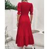 imageBTFBM Women Casual Summer Dresses 2026 Spring Crew Neck Ruffle Short Sleeve Smocked Floral Boho Flowy Maxi Dress ClothesSolid Red