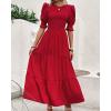 imageBTFBM Women Casual Summer Dresses 2026 Spring Crew Neck Ruffle Short Sleeve Smocked Floral Boho Flowy Maxi Dress ClothesSolid Red