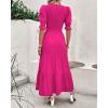 imageBTFBM Women Casual Summer Dresses 2026 Spring Crew Neck Ruffle Short Sleeve Smocked Floral Boho Flowy Maxi Dress ClothesSolid Rose Red