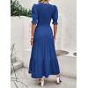 imageBTFBM Women Casual Summer Dresses 2026 Spring Crew Neck Ruffle Short Sleeve Smocked Floral Boho Flowy Maxi Dress ClothesSolid Royal Blue