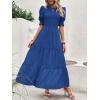 imageBTFBM Women Casual Summer Dresses 2026 Spring Crew Neck Ruffle Short Sleeve Smocked Floral Boho Flowy Maxi Dress ClothesSolid Royal Blue