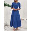 imageBTFBM Women Casual Summer Dresses 2026 Spring Crew Neck Ruffle Short Sleeve Smocked Floral Boho Flowy Maxi Dress ClothesSolid Royal Blue