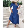 imageBTFBM Women Casual Summer Dresses 2026 Spring Crew Neck Ruffle Short Sleeve Smocked Floral Boho Flowy Maxi Dress ClothesSolid Royal Blue