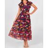 imageBTFBM Women Summer Bohemian Floral Casual Wrap V Neck Ruffle Cap Sleeveless Belt ALine Pleated Hem Midi Sun Dress WhiteBlue Orange Flower